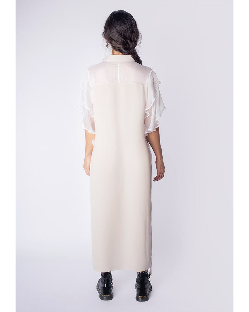 Robe Longue En Soie Beige Et Blanche Lisa Ken Okada Paris